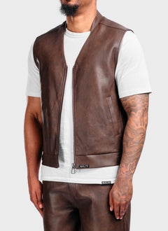 Vintage Leather Vest - Brown