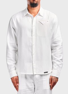 Linen Pocket Square Shirt - White
