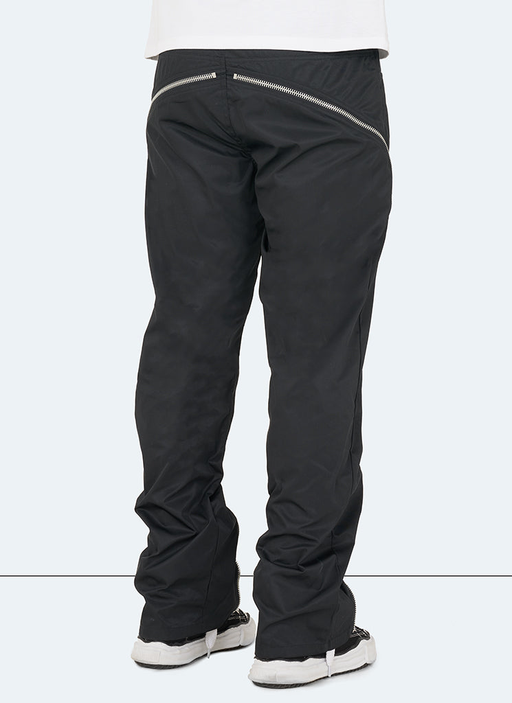 Nylon Flare Zipper Pants - Black