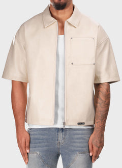 Heavyweight Rivet Leather Shirt - Ivory