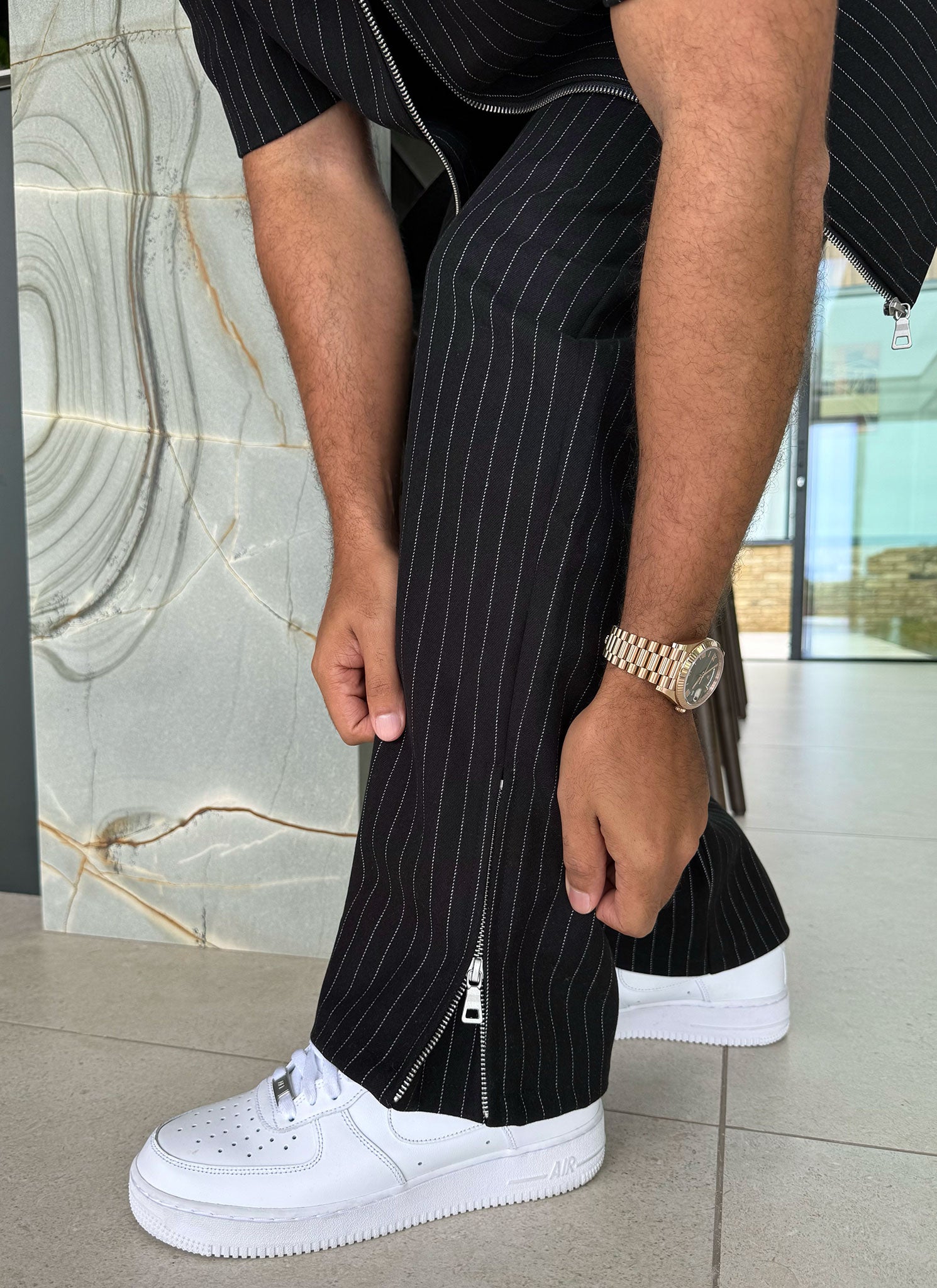 Heavyweight Pinstripe Pants - Black