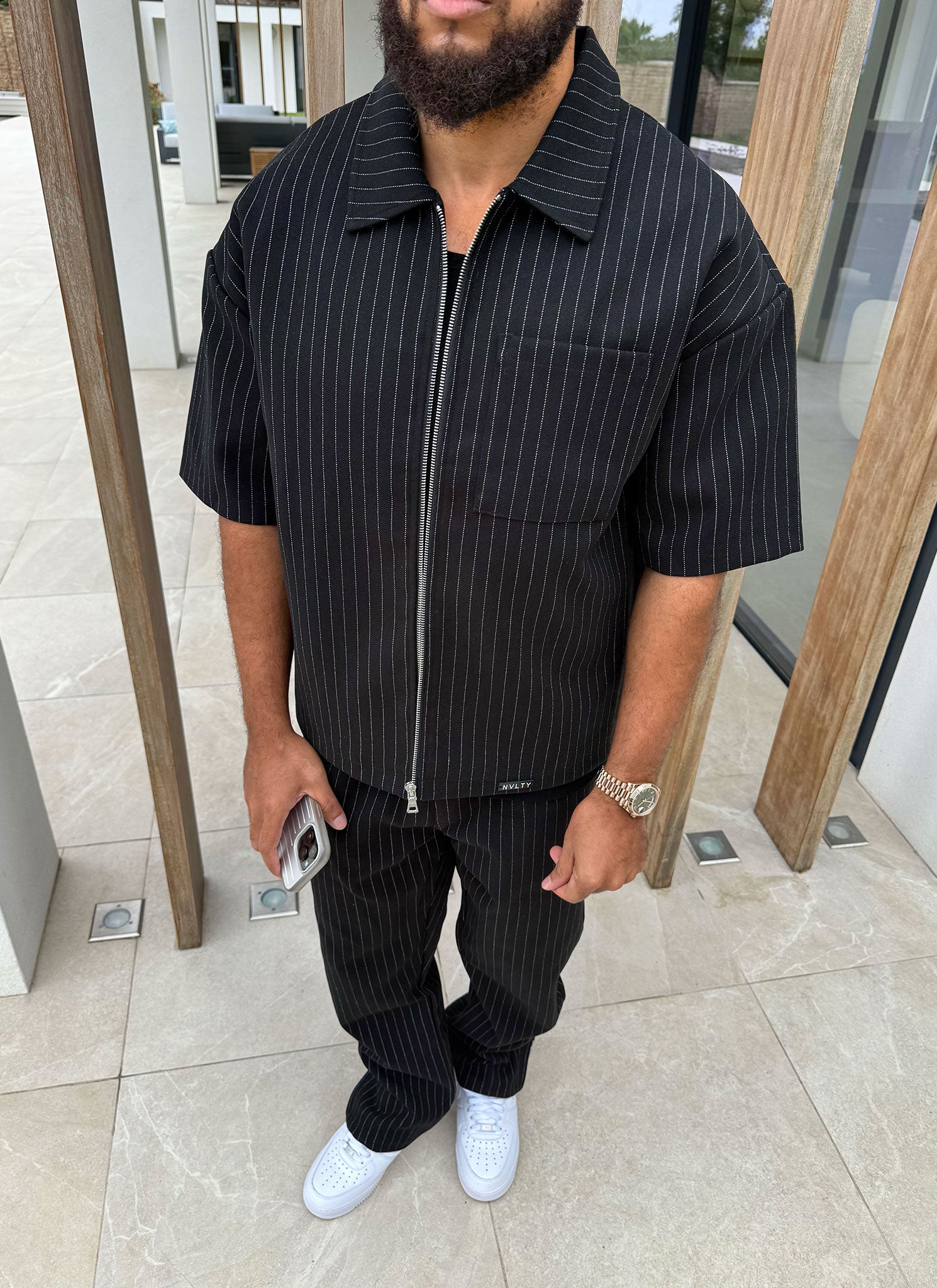 Heavyweight Pinstripe Shirt - Black