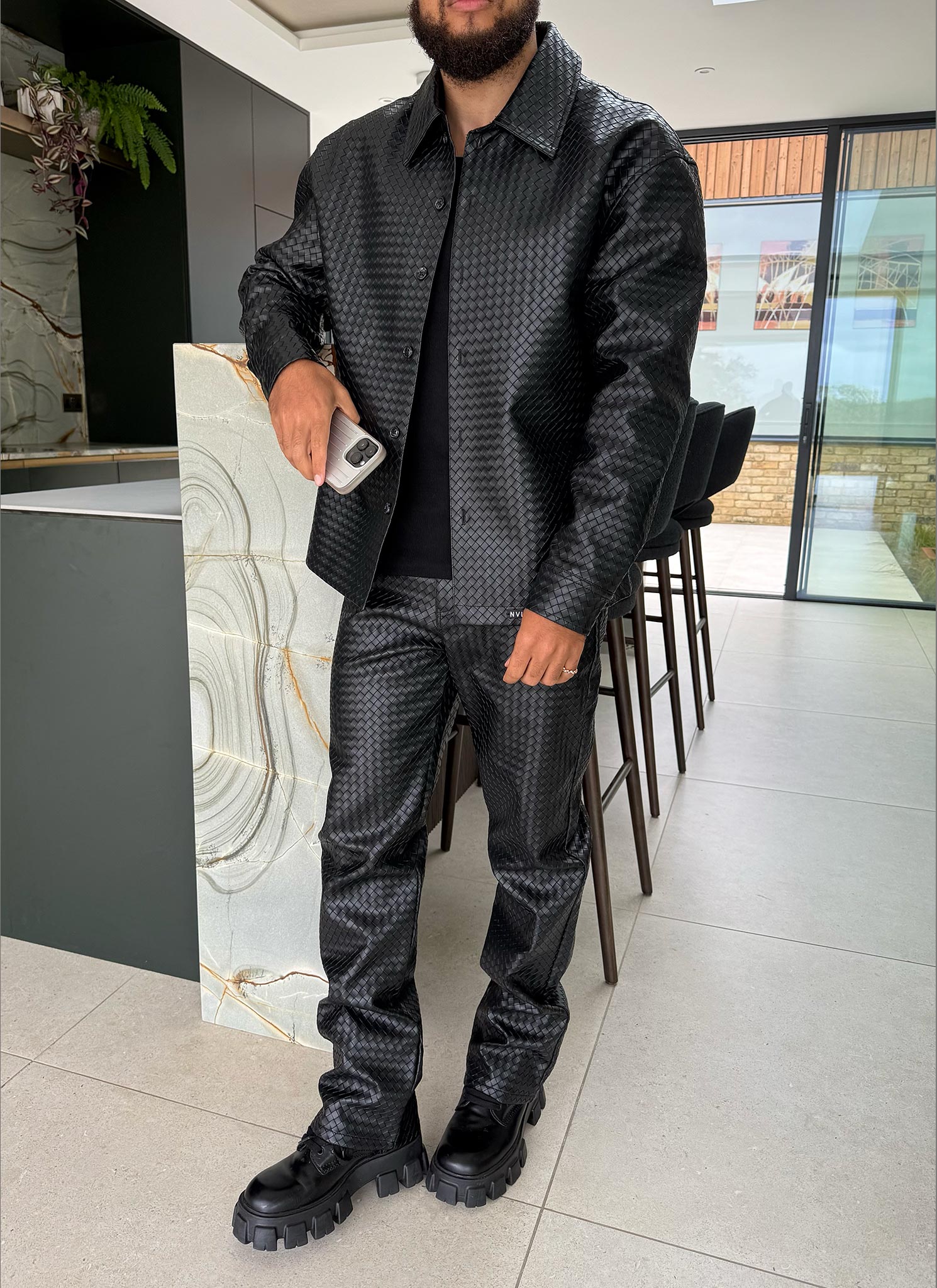 Leather Interlock Pants - Black