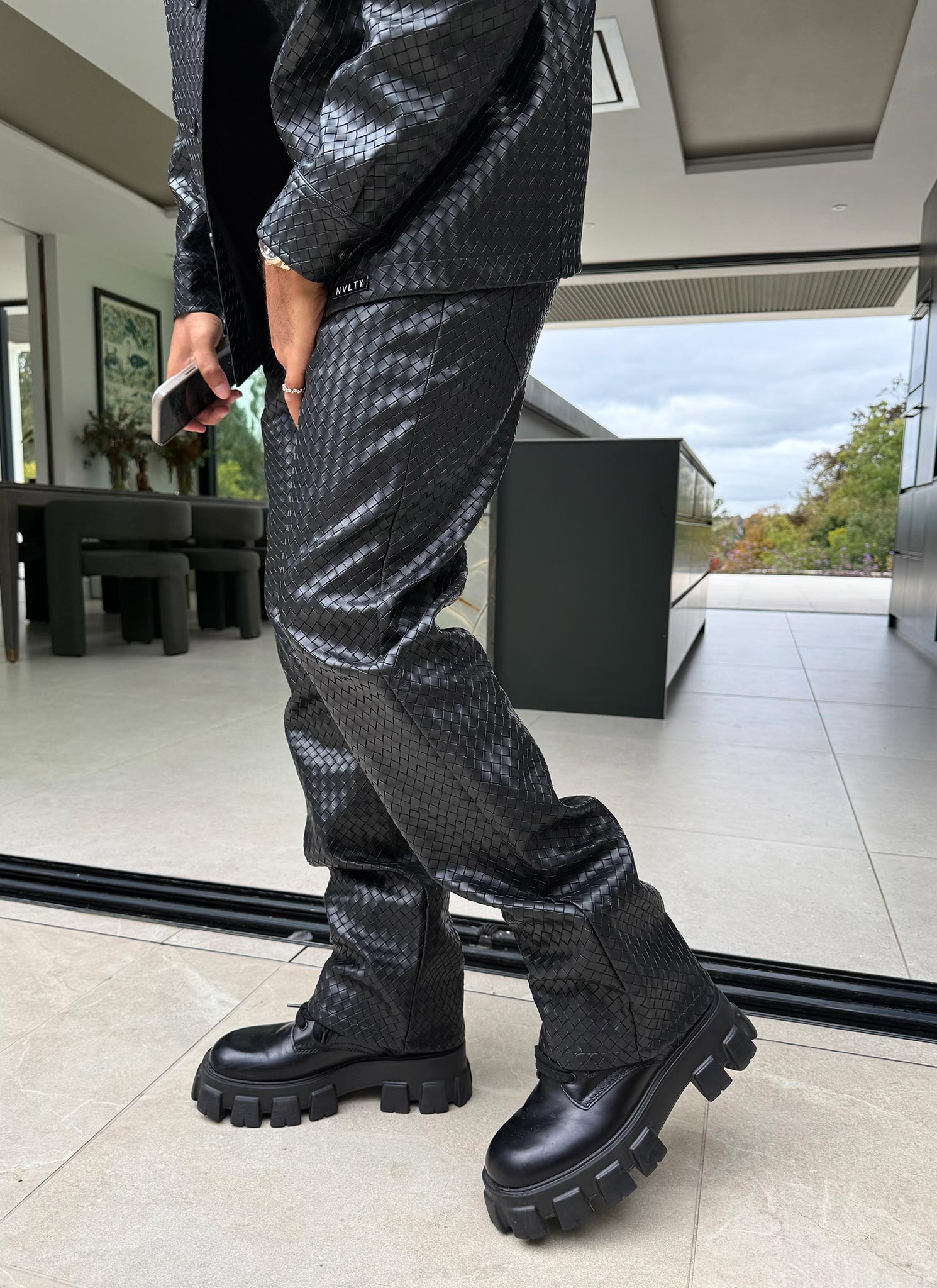 Leather Interlock Pants - Black