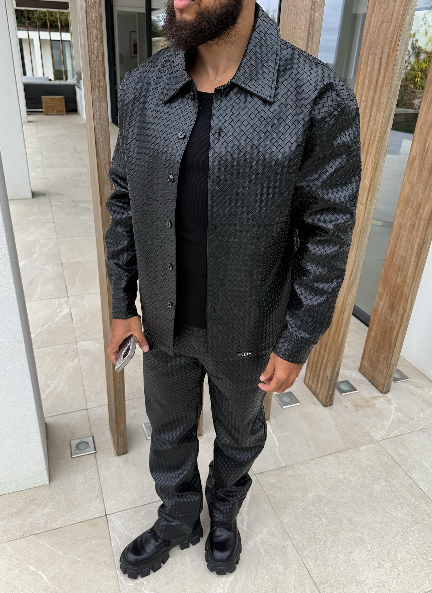 Leather Interlock Shirt - Black