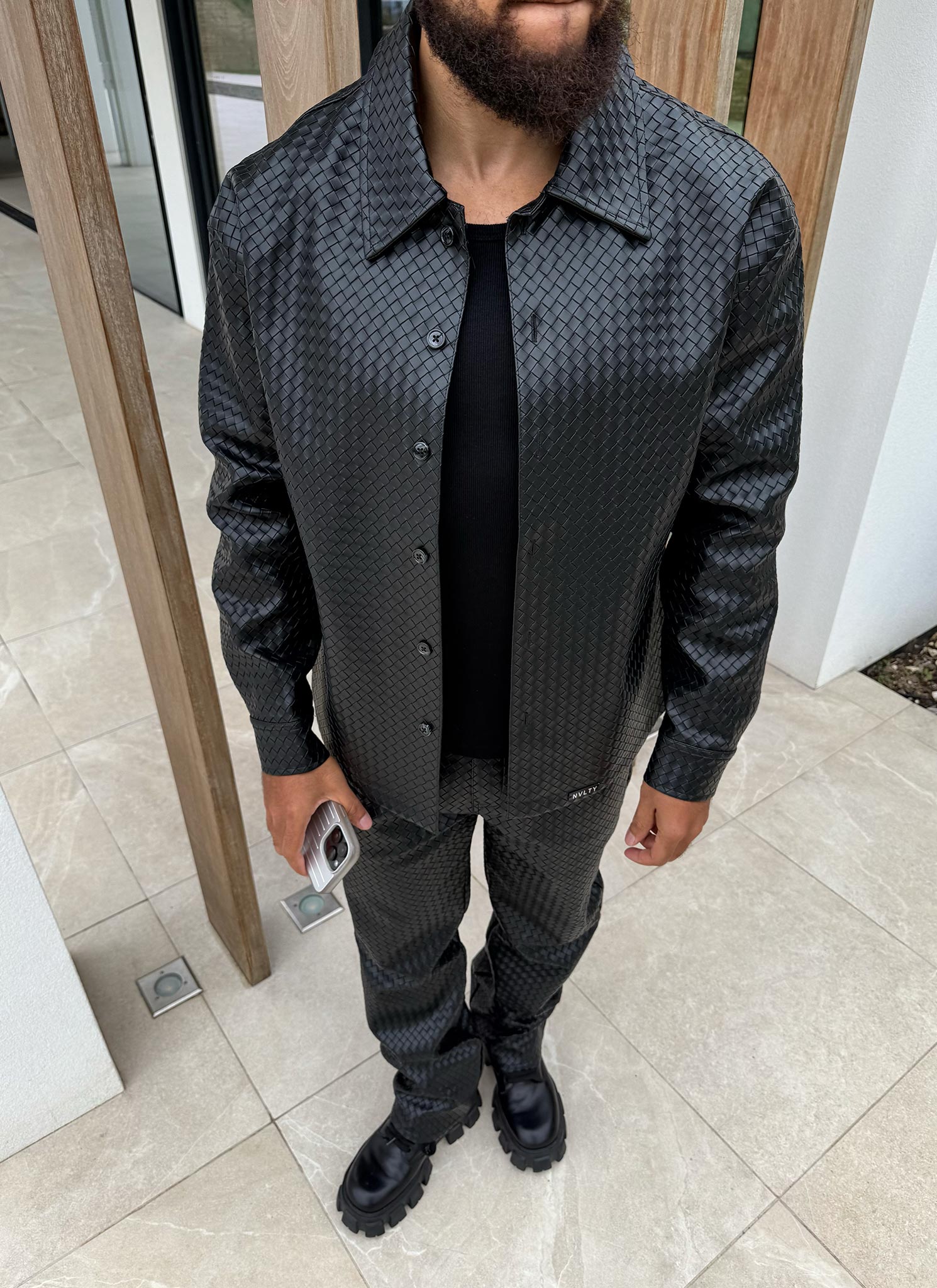 Leather Interlock Shirt - Black