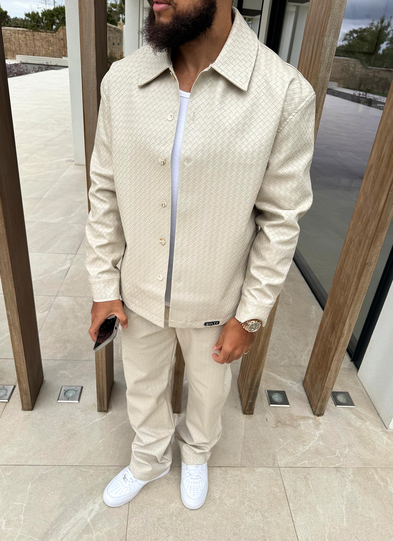 Leather Interlock Pants - Ivory