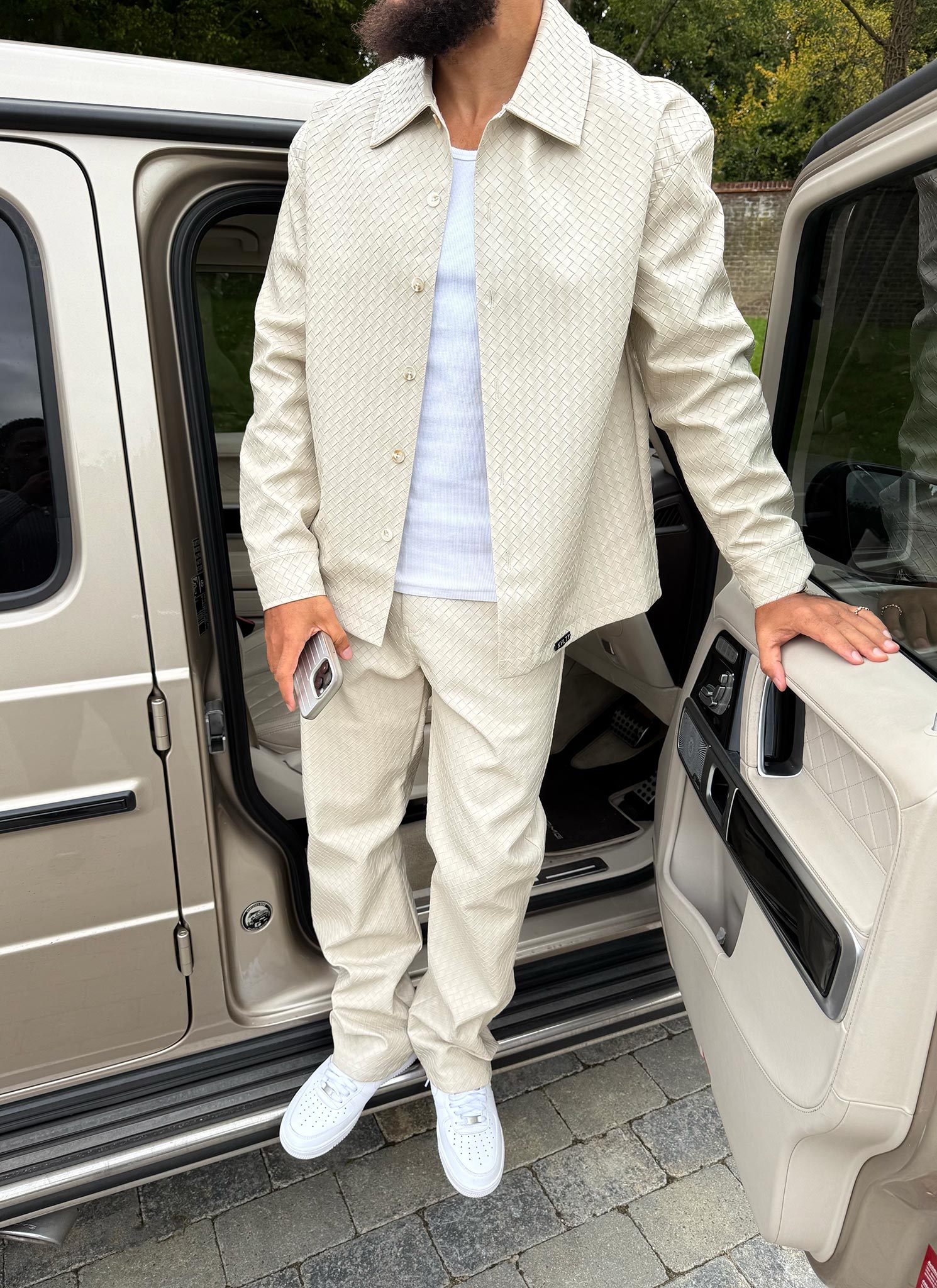 Leather Interlock Shirt - Ivory