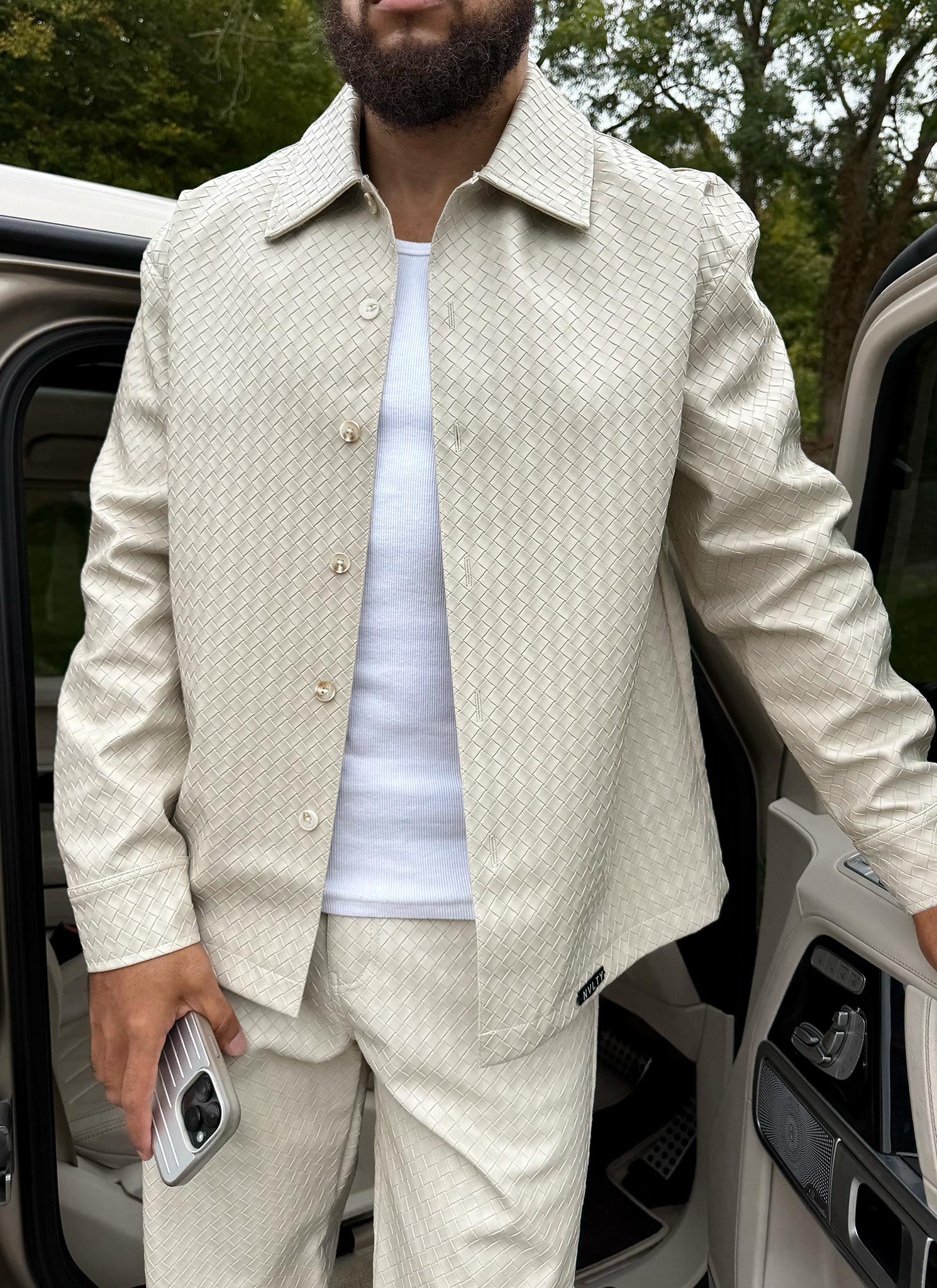 Leather Interlock Shirt - Ivory