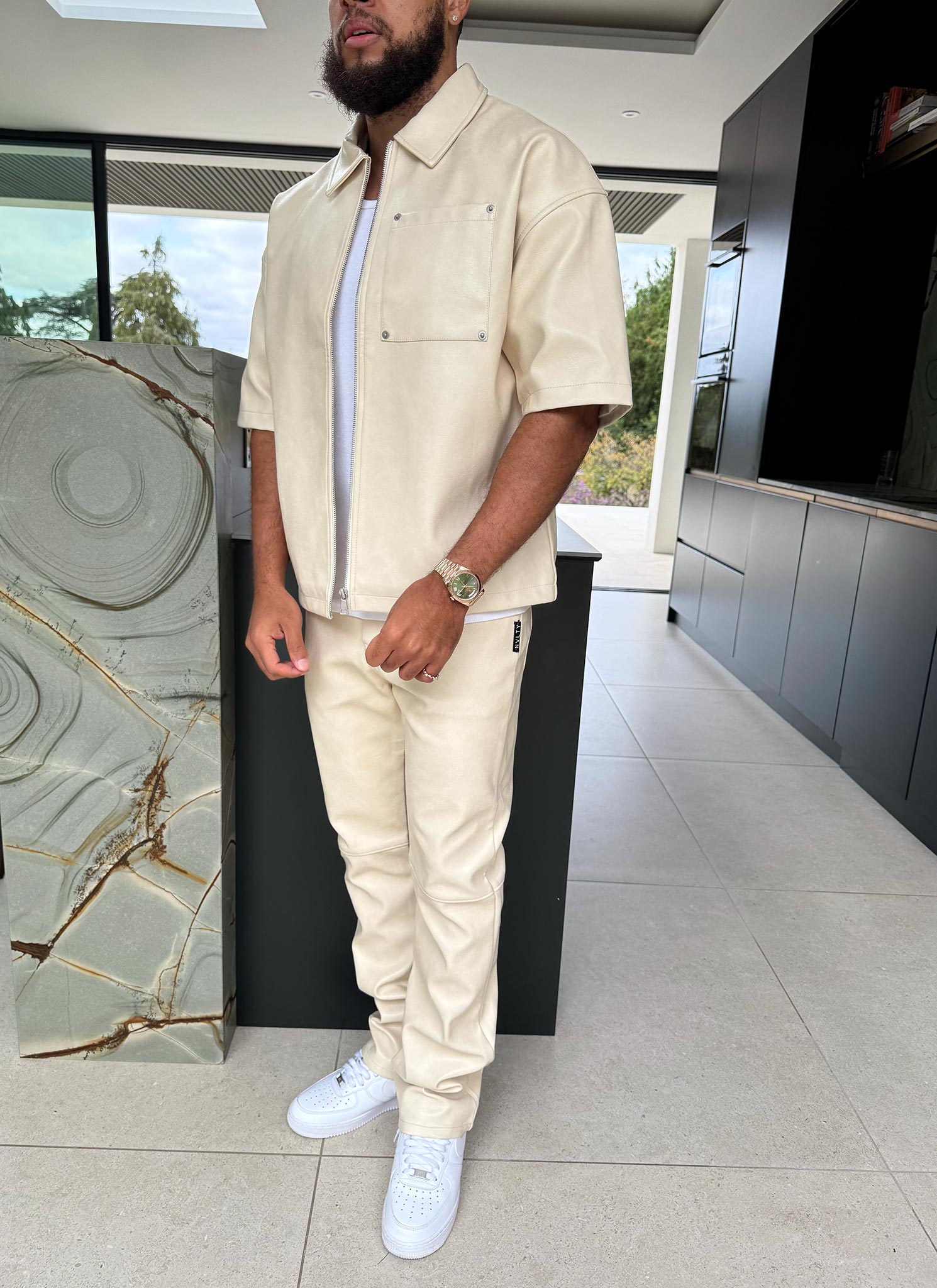 Heavyweight Rivet Leather Shirt - Ivory