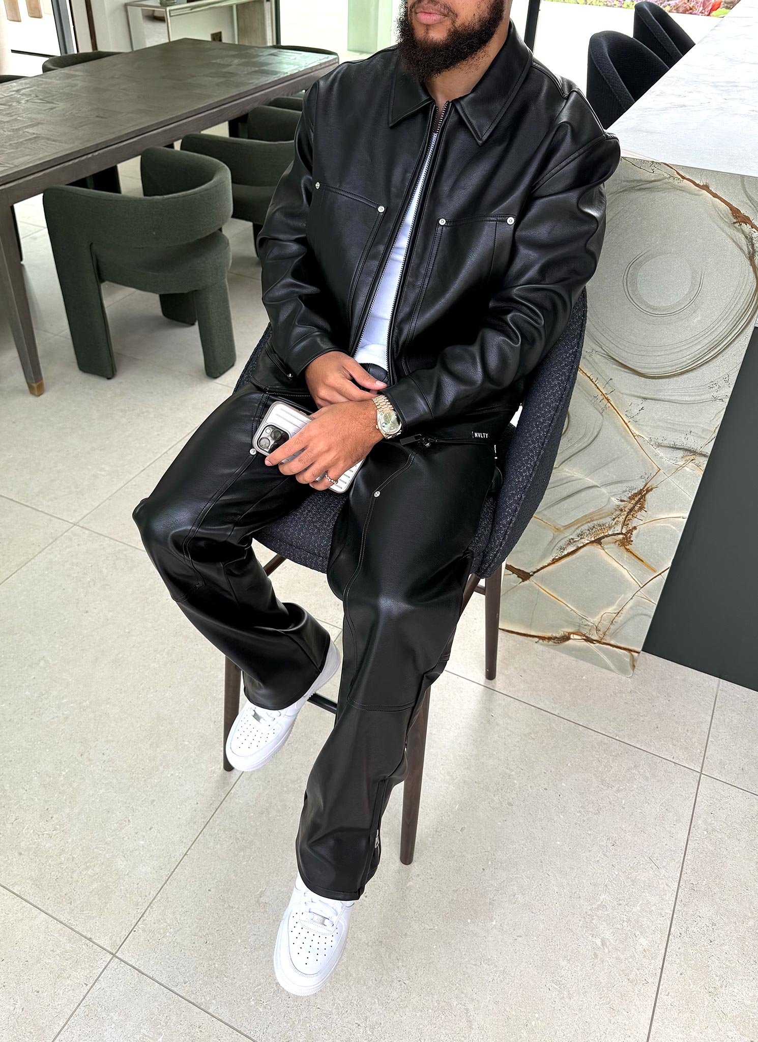 Leather Carpenter Rivet Jacket - Black