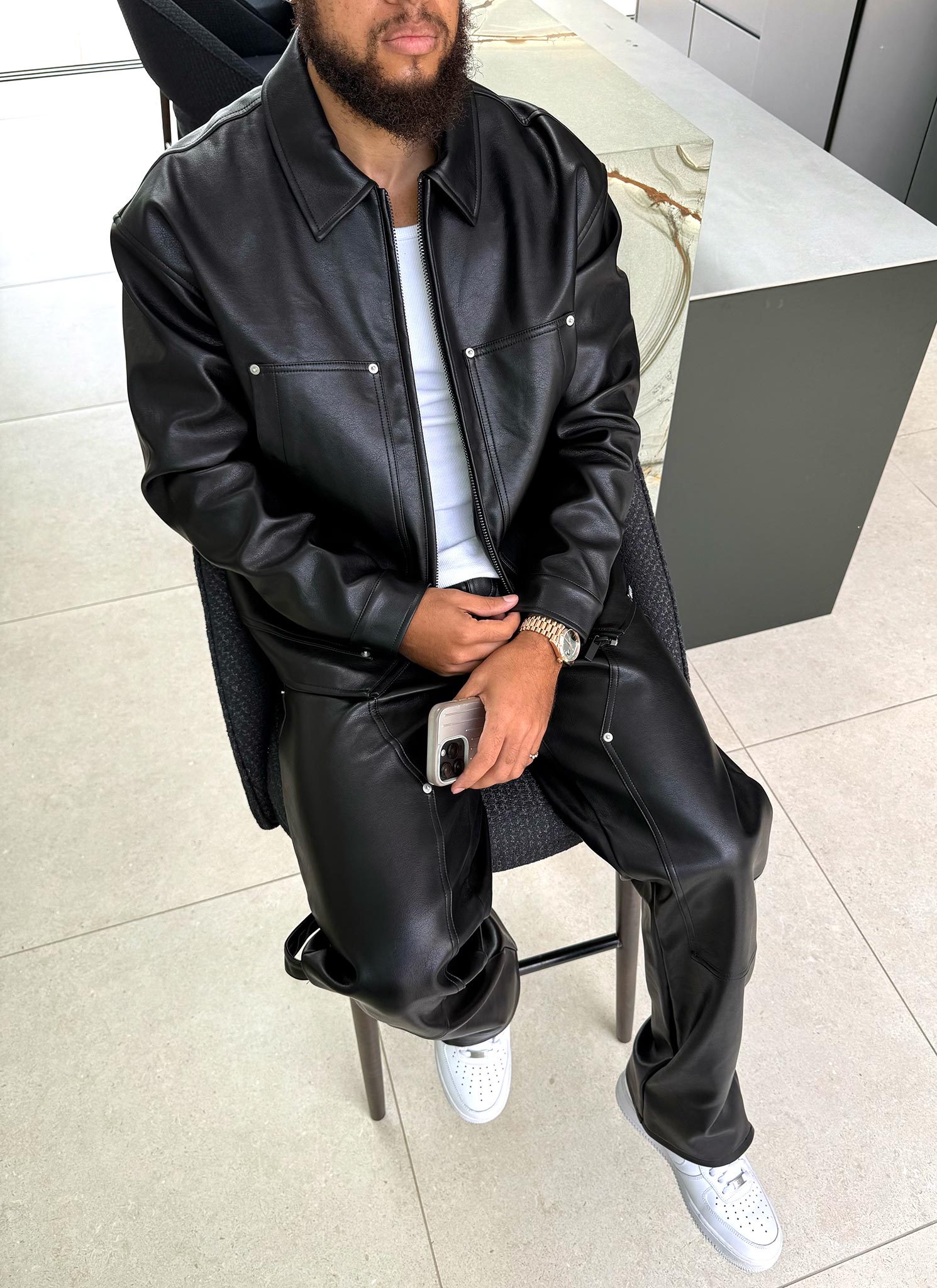 Leather Carpenter Rivet Jacket - Black