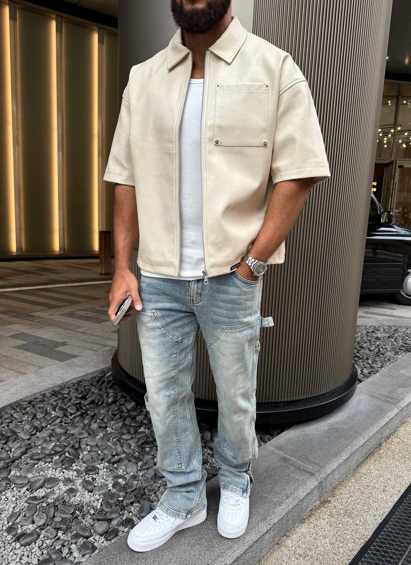 Heavyweight Rivet Leather Shirt - Ivory