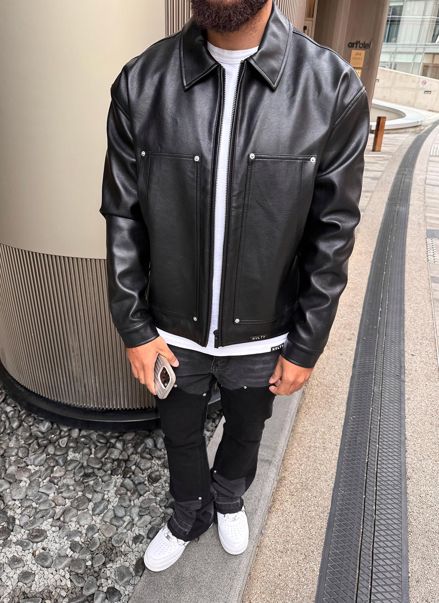 Leather Carpenter Rivet Jacket - Black