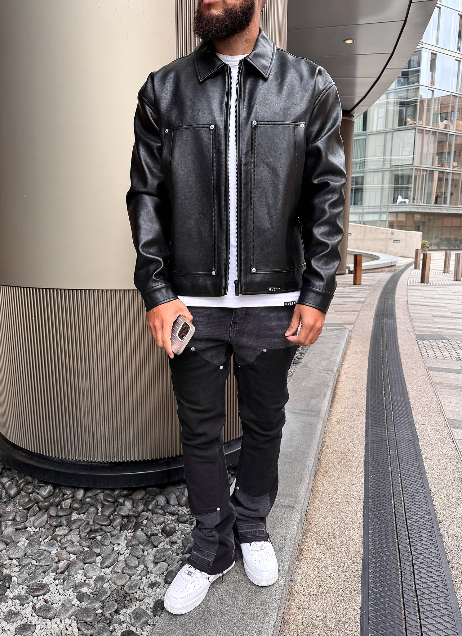 Leather Carpenter Rivet Jacket - Black