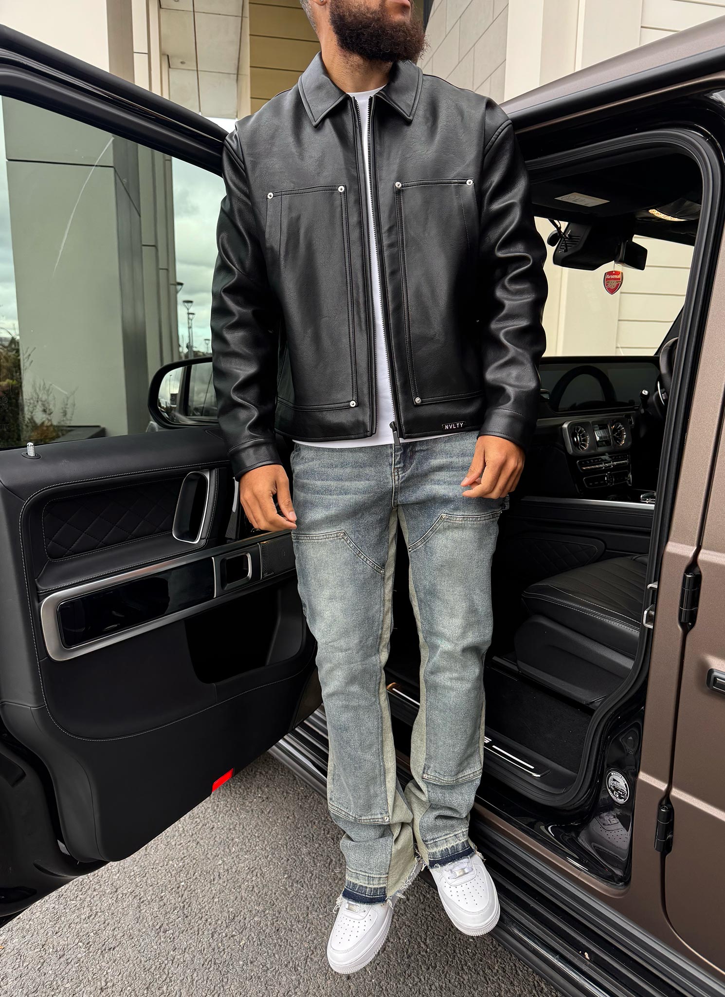 Leather Carpenter Rivet Jacket - Black