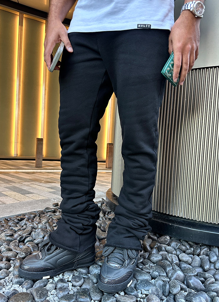 Vintage Stacked Joggers - Black