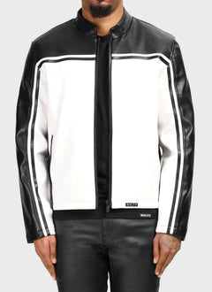 Moto Racer Biker Jacket - Black/Ivory