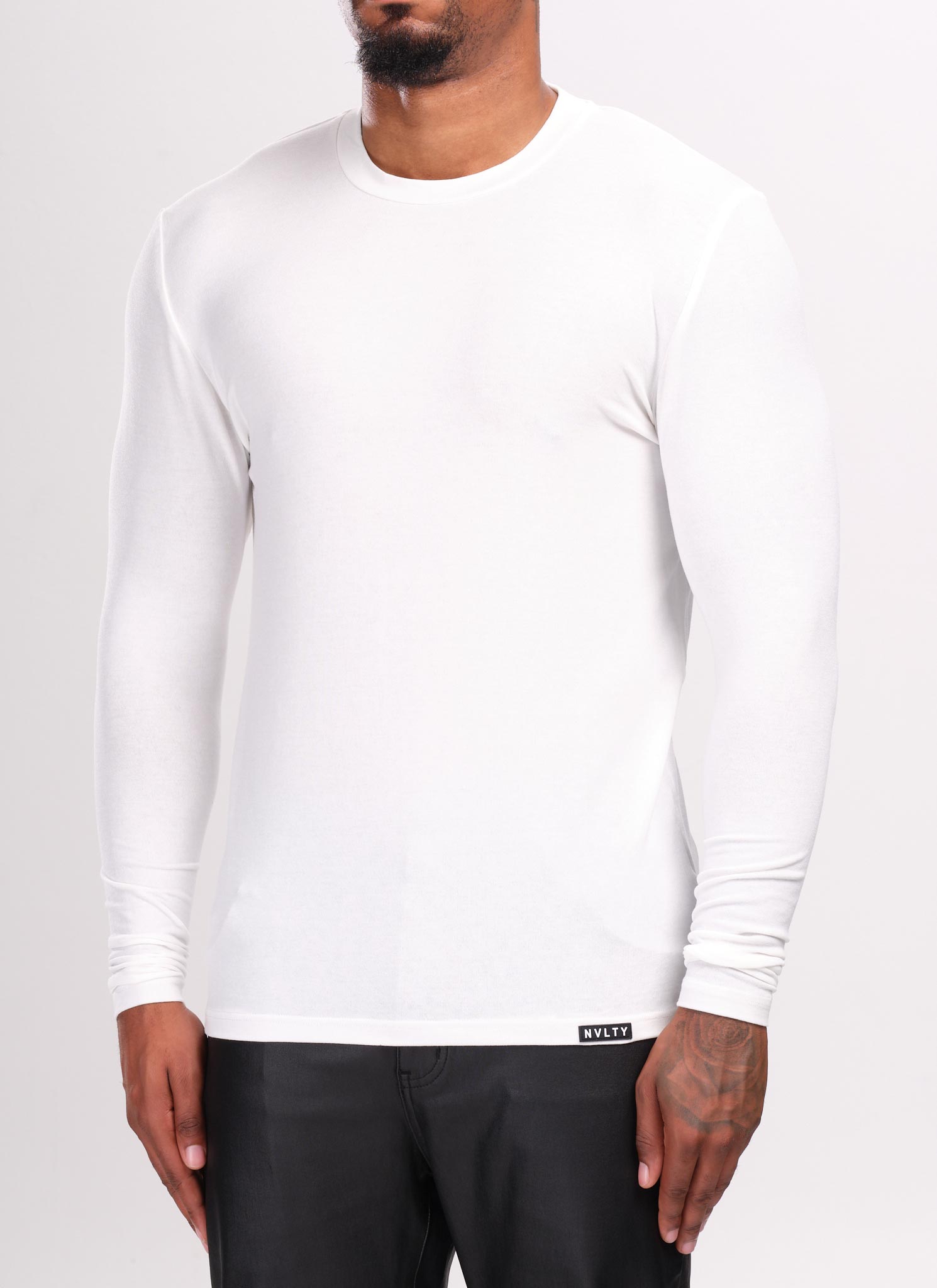 Knit Fitted Long Sleeve T-Shirt - White