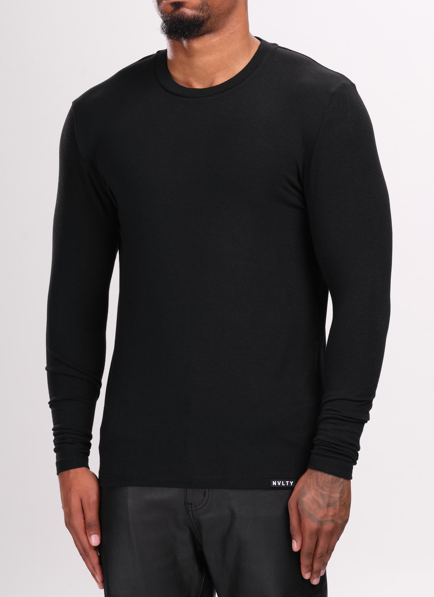 Knit Fitted Long Sleeve T-Shirt - Black