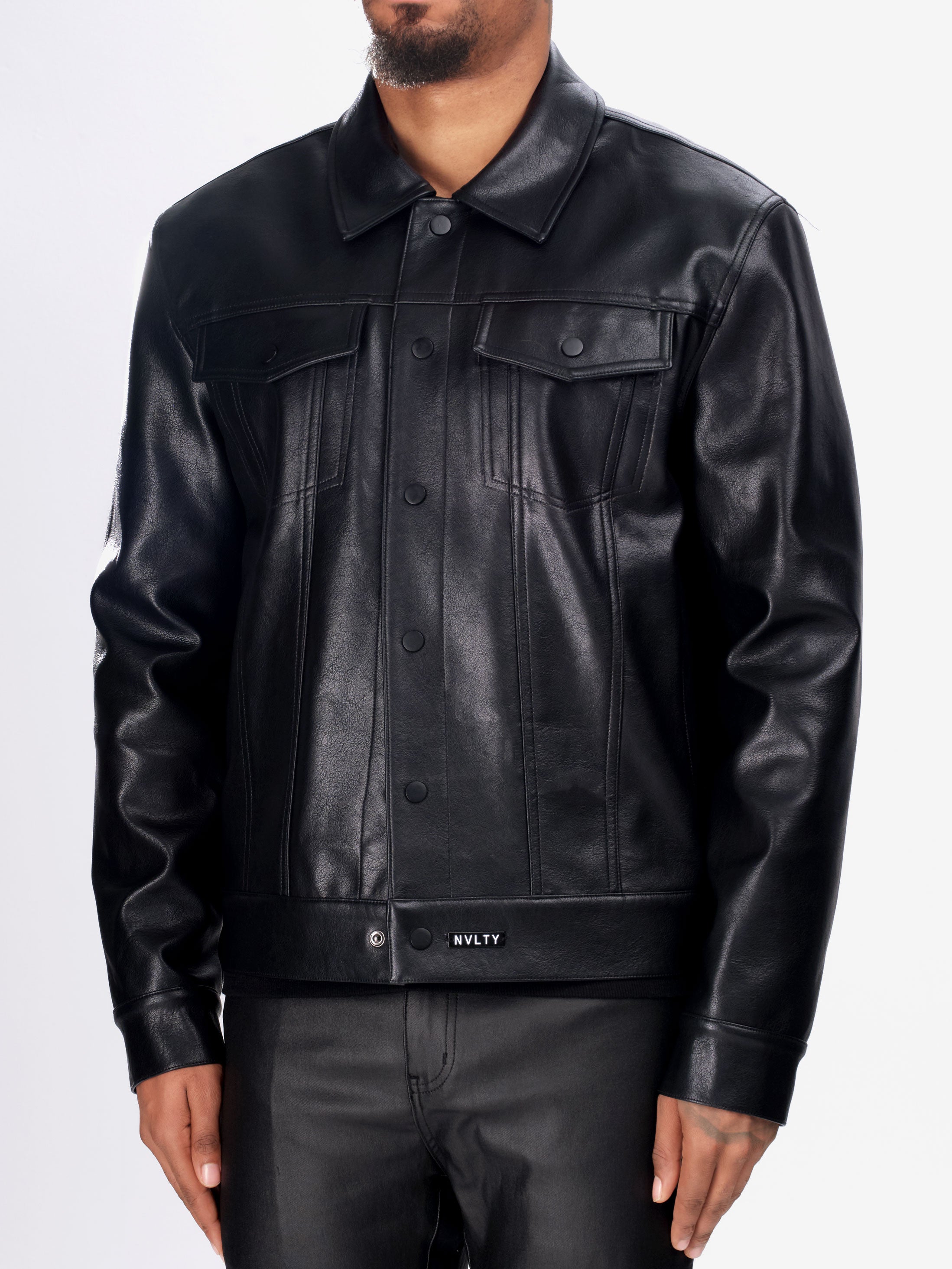 Leather Trucker Jacket - Black