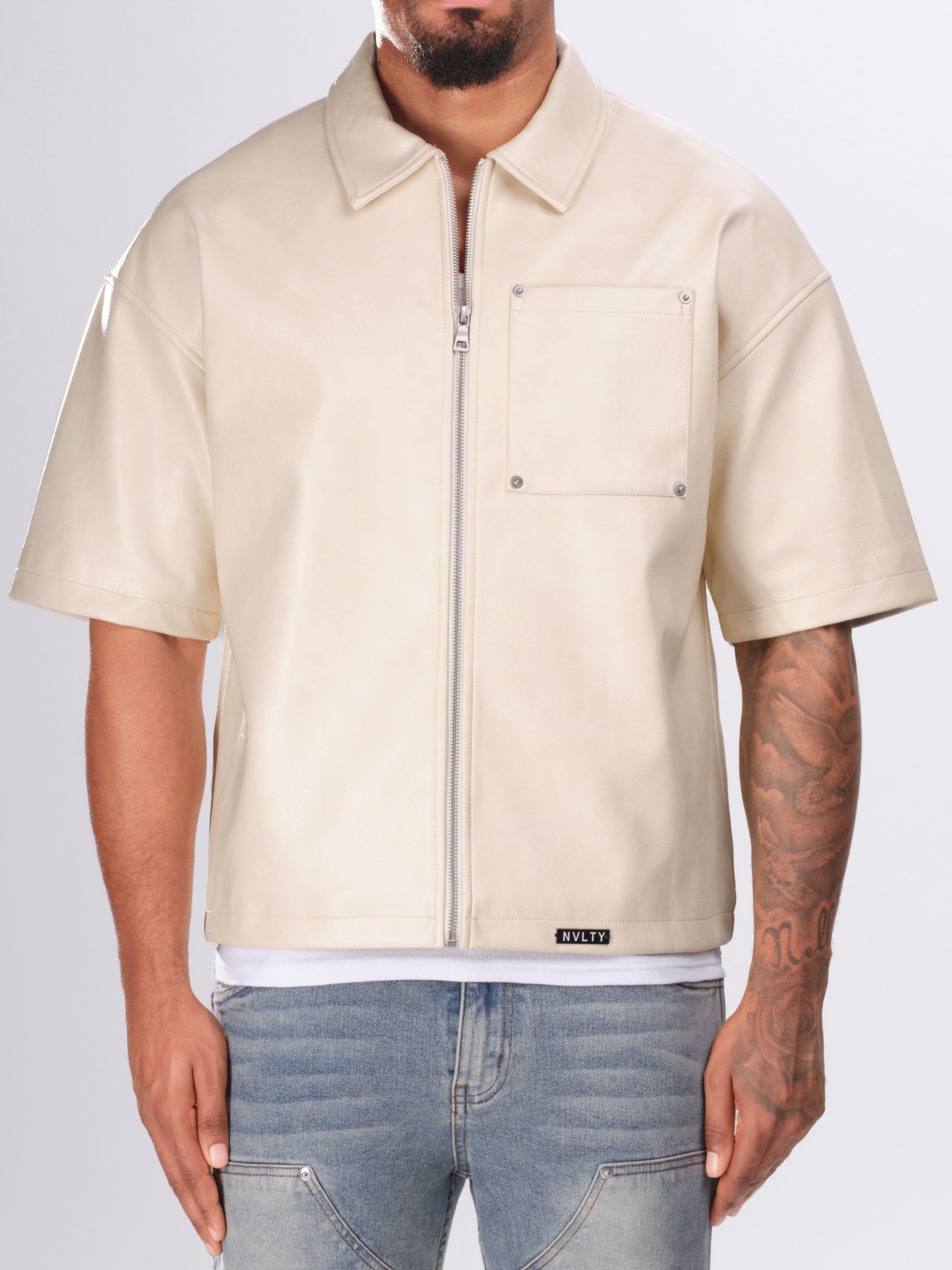 Heavyweight Rivet Leather Shirt - Ivory