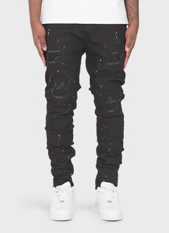 Patchwork Paint Jeans - Black