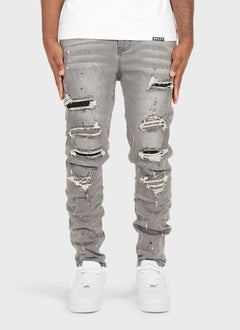 Repaired Paint Jeans - Light Grey