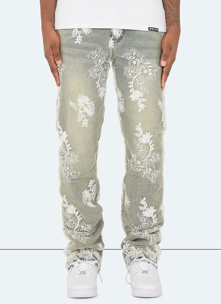 Blue Vintage Floral Print Men's Leggings