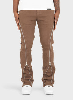 Vintage Flare Zipper Jeans - Brown