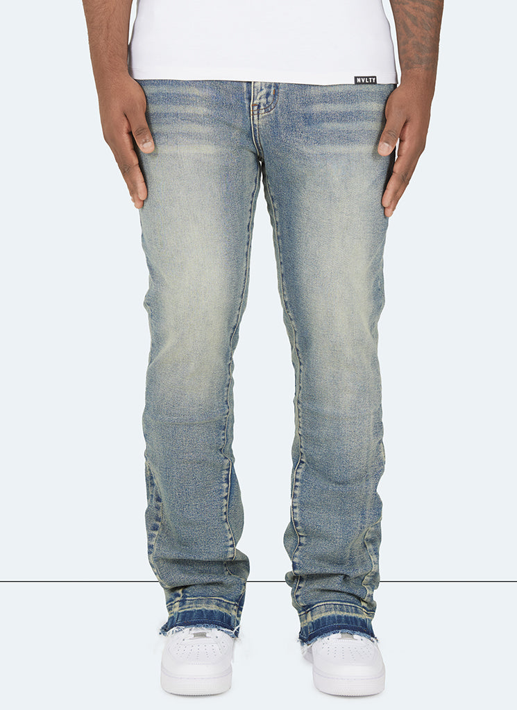 Vintage Wash Flare Jeans with Pockets