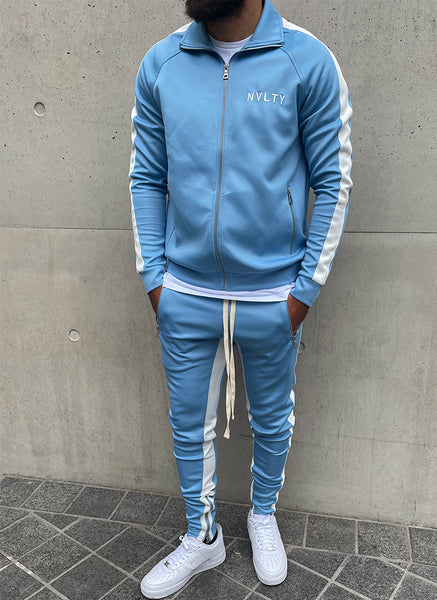 Panelled Track Pants Baby Blue White