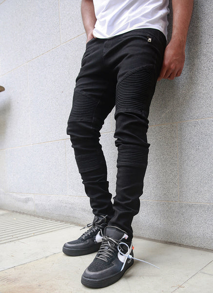 Black moto 2025 jeans with zippers