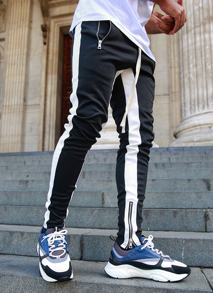 Black and white striped workout pants hotsell