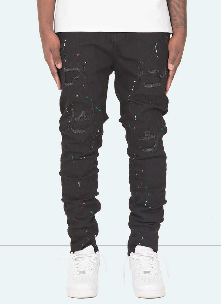 Patchwork Paint Jeans Black – N V L T Y