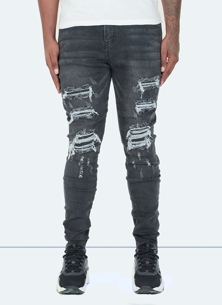 Ripped Repaired Jeans Grey – N V L T Y - Main Image