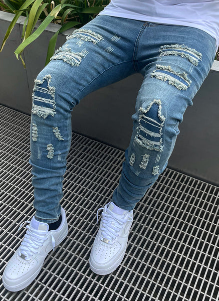 Blue damage shop jeans