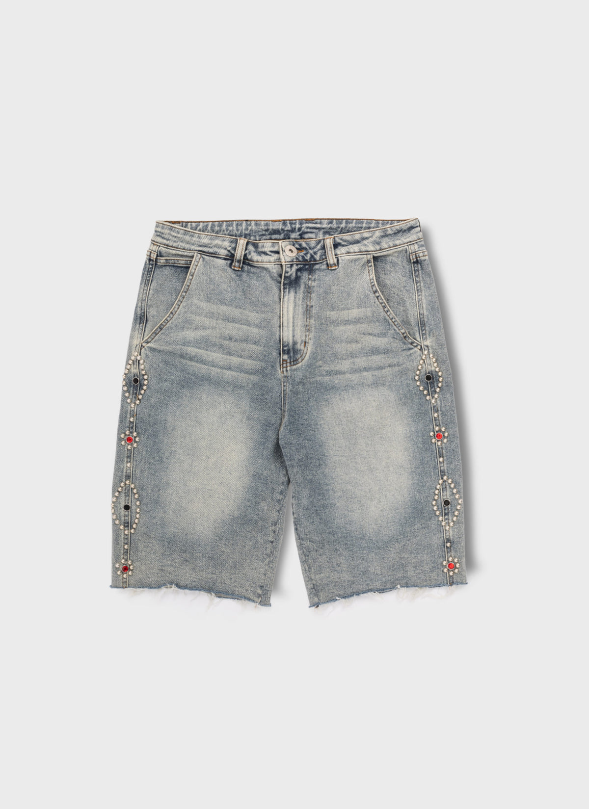 Vintage Studded Denim Shorts - Blue