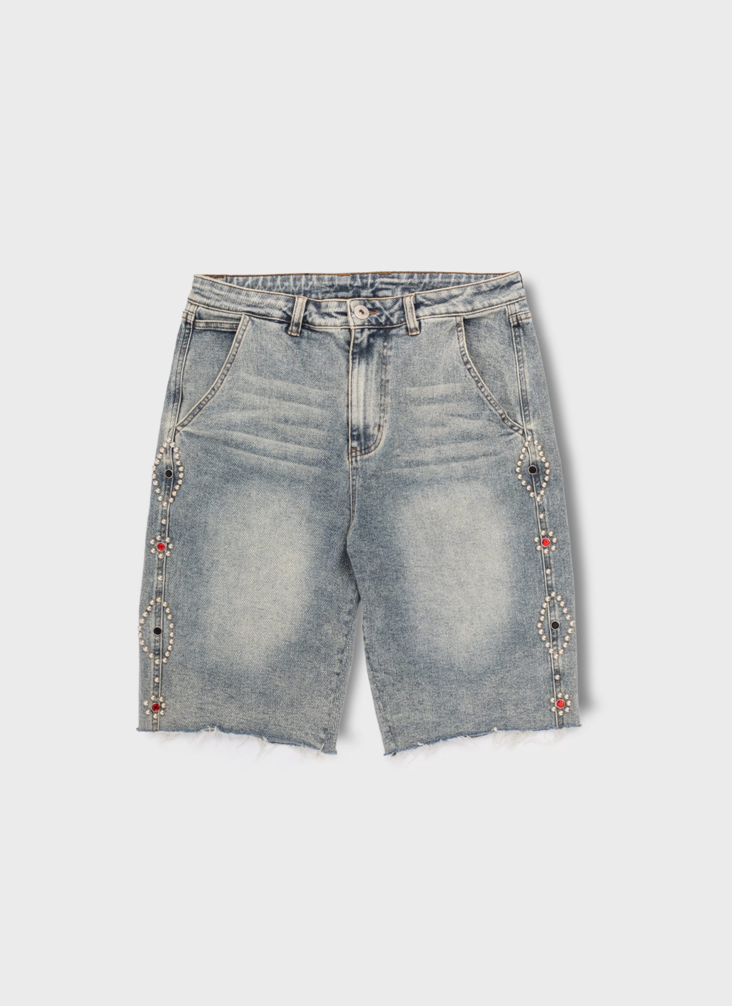 Vintage Studded Denim Shorts - Blue