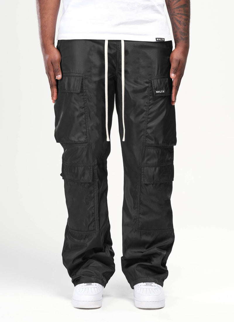 Nylon Double Pocket Cargo Pants - Black