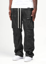 Nylon Double Pocket Cargo Pants - Black