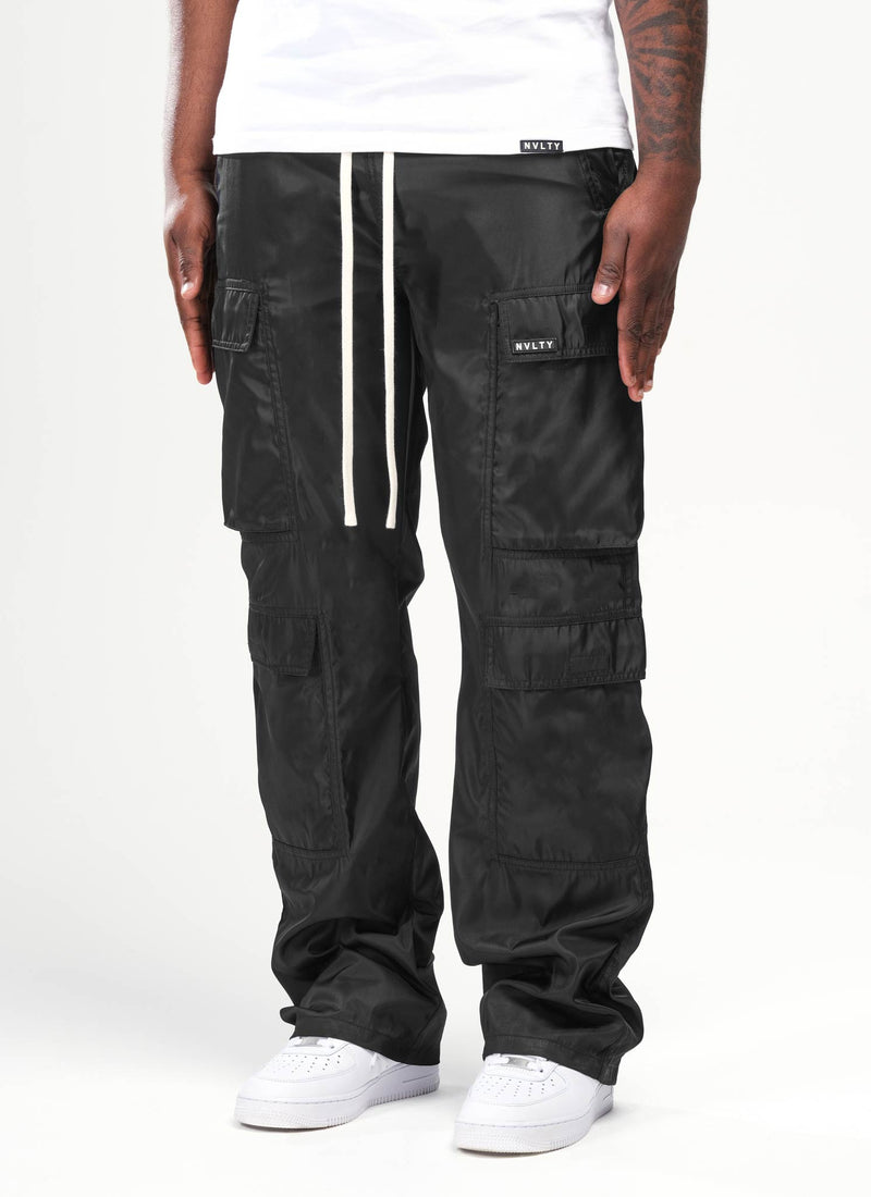 Nylon Double Pocket Cargo Pants - Black