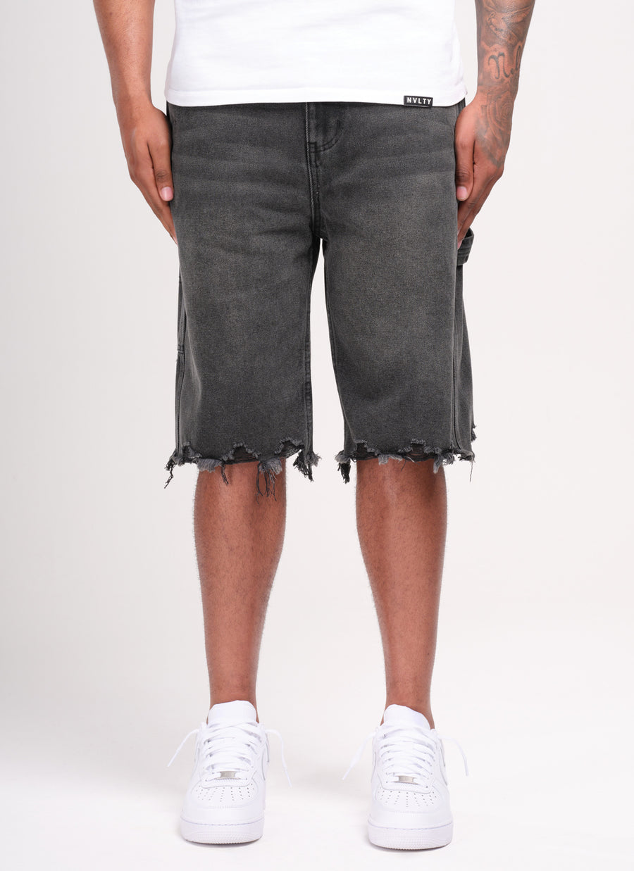 Vintage Raw Hem Denim Shorts - Black