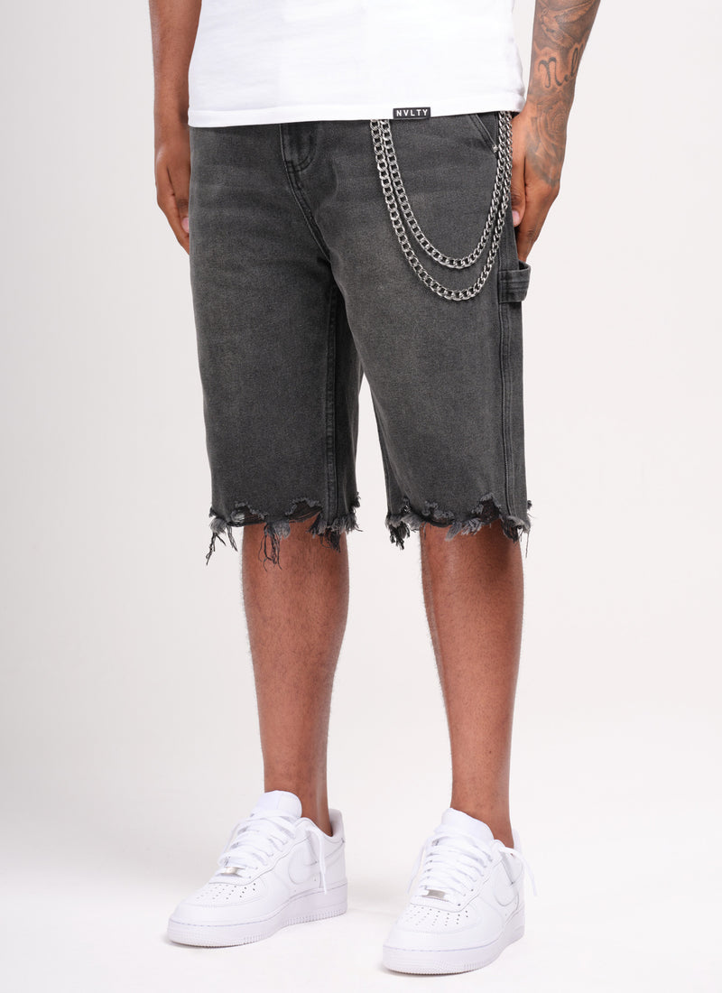 Vintage Raw Hem Denim Shorts - Black