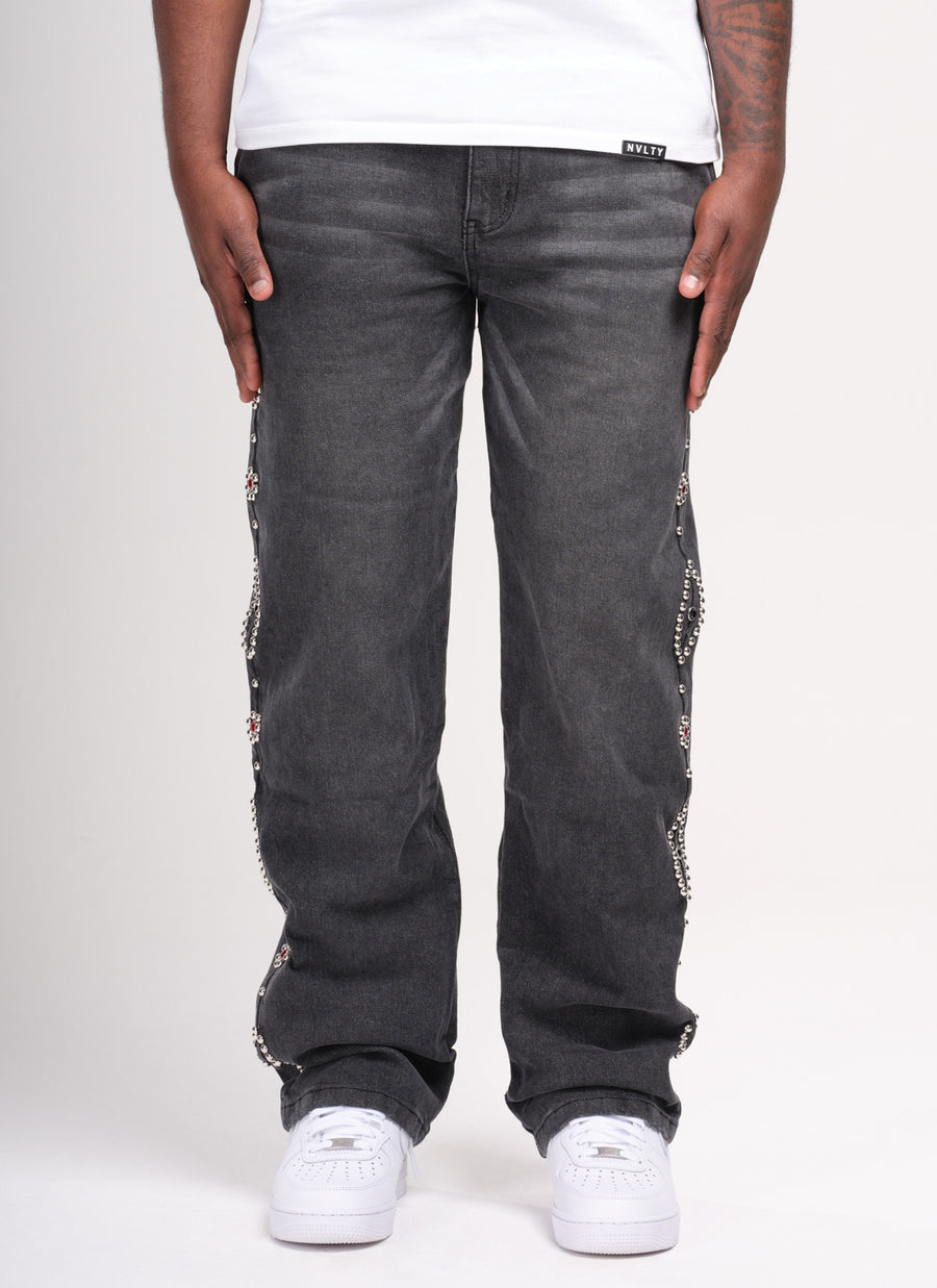 Vintage Studded Jeans - Grey