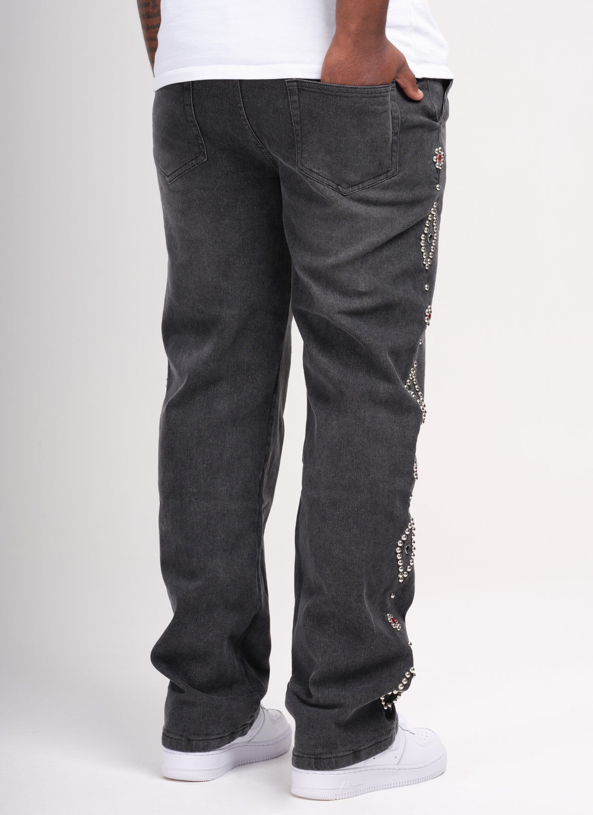 Vintage Studded Jeans - Grey
