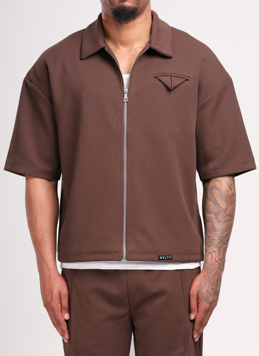 Twill Pocket Square Shirt - Brown