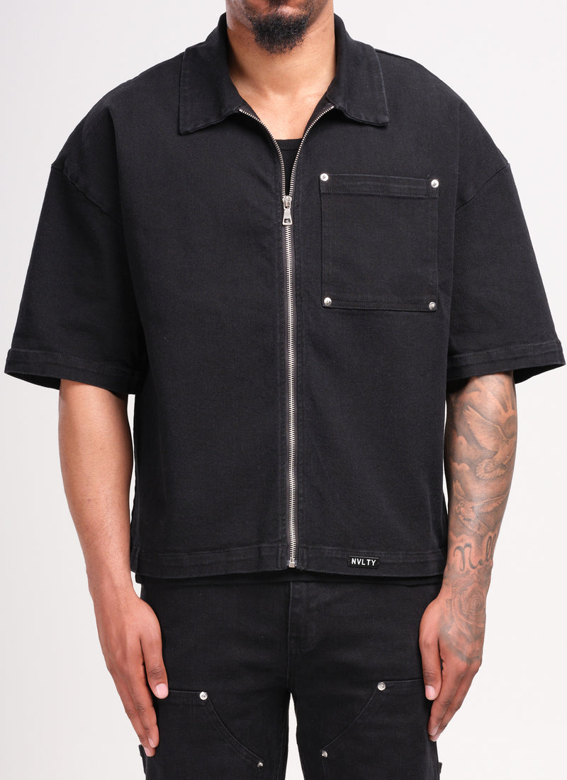 Vintage Rivet Denim Shirt - Black