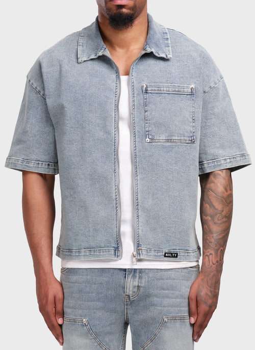 Vintage Rivet Denim Shirt - Blue