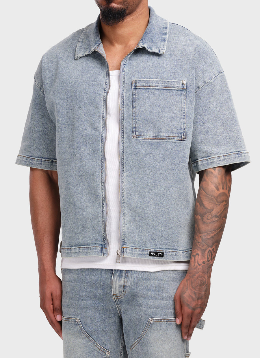 Vintage Rivet Denim Shirt - Blue